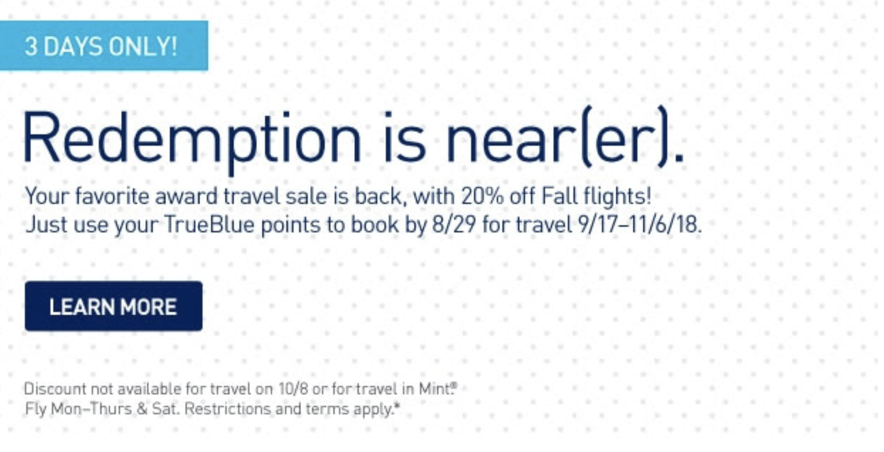 JetBlue TrueBlue Award Travel Sale Plus Stacking Opportunity