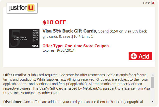 Five Back Visa Gift Card
