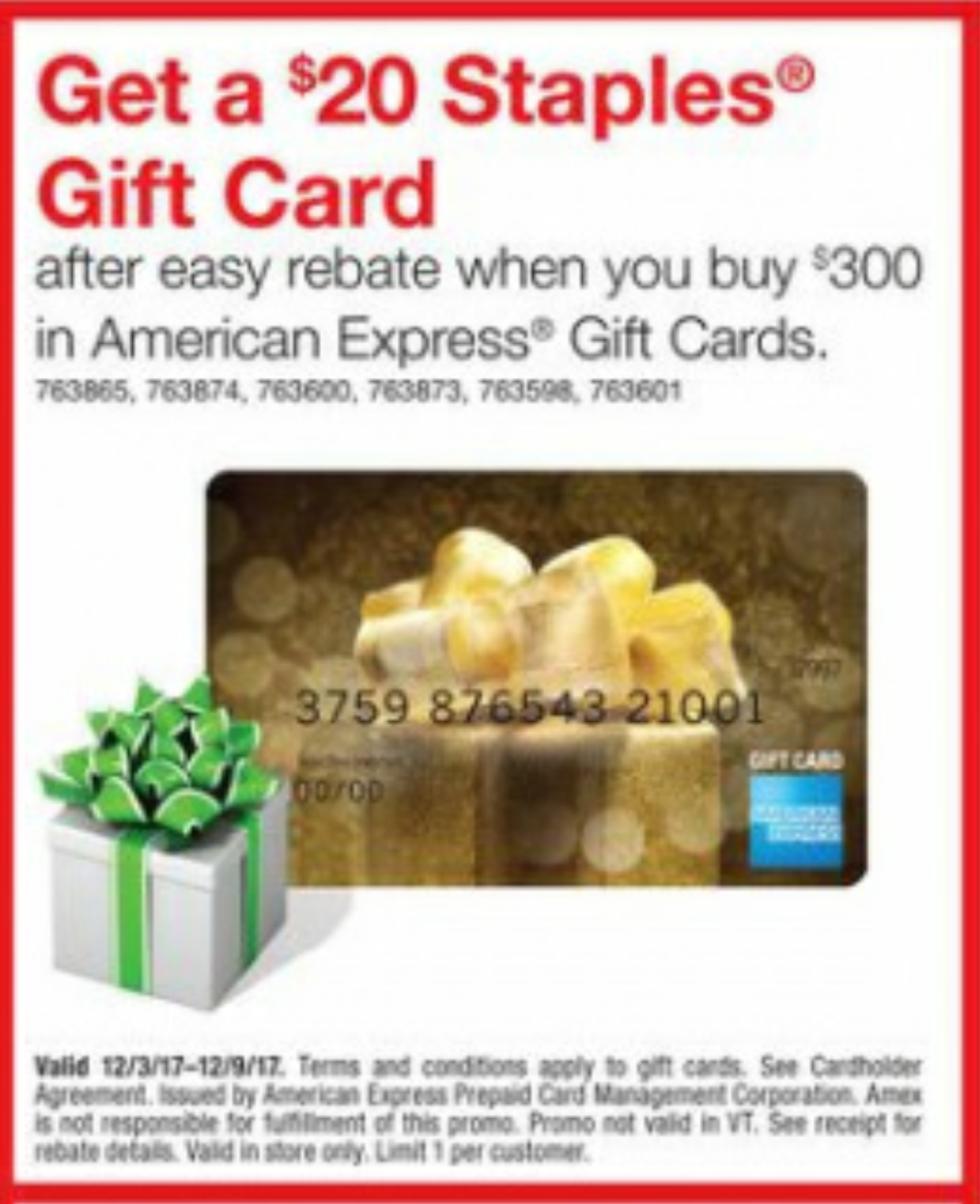 New Gift Card Deal at Staples 20 Staples GC Rebate on Amex Gift Cards