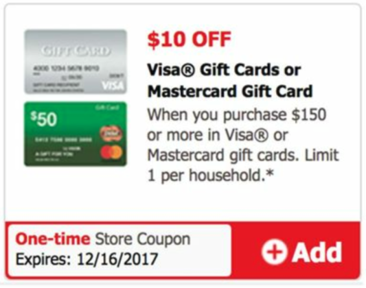 Safeway/Vons, 10 Off 150+ in Visa or Mastercard Gift