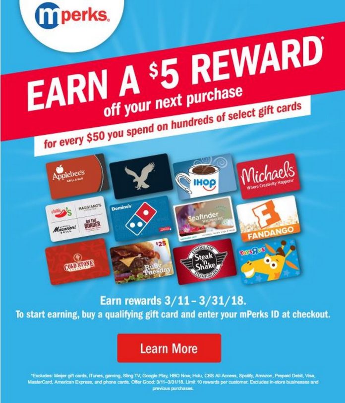 Meijer's Month Long Gift Card Sale, 10 Off Most Cards