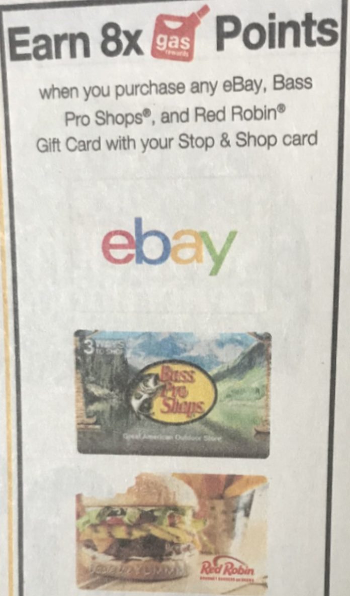 Stop & Shop 8X Fuel Points Promo for Select Gift Cards Including eBay