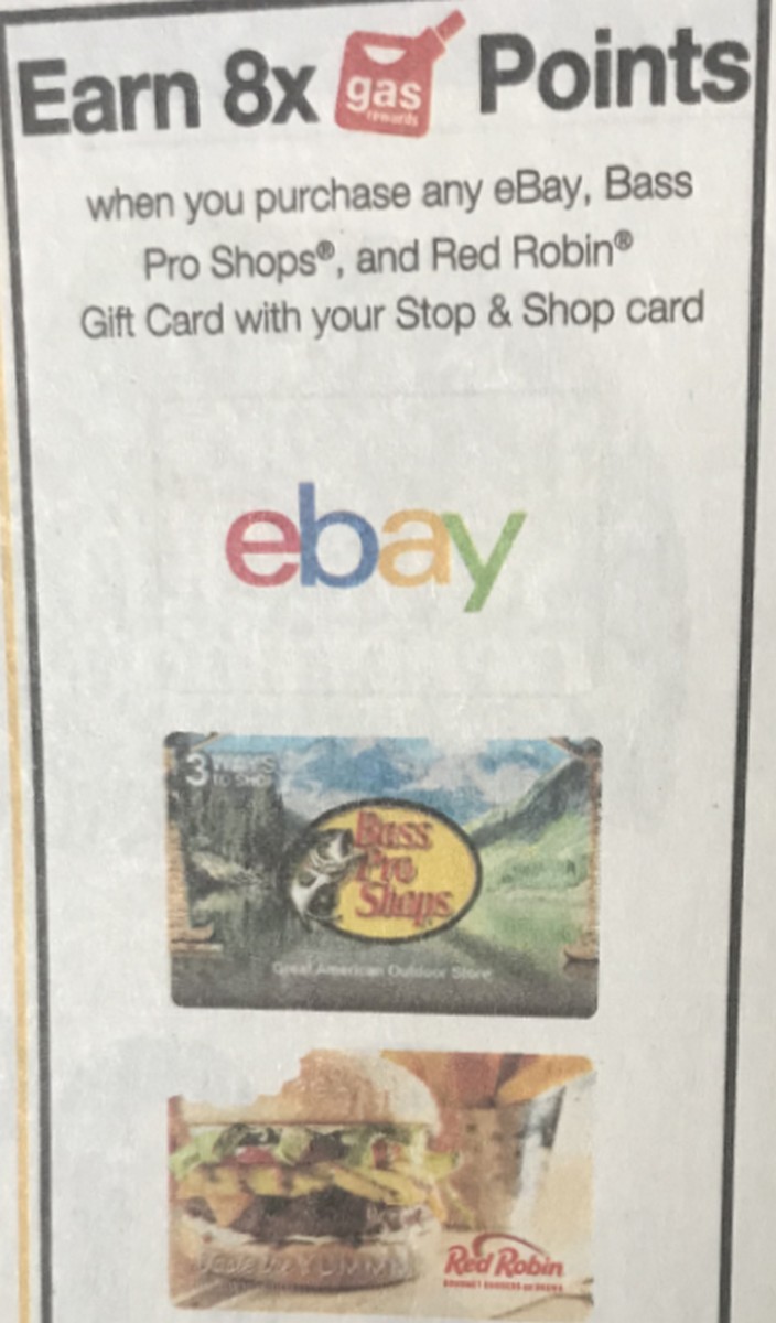 Stop & Shop 8X Fuel Points Promo for Select Gift Cards Including eBay