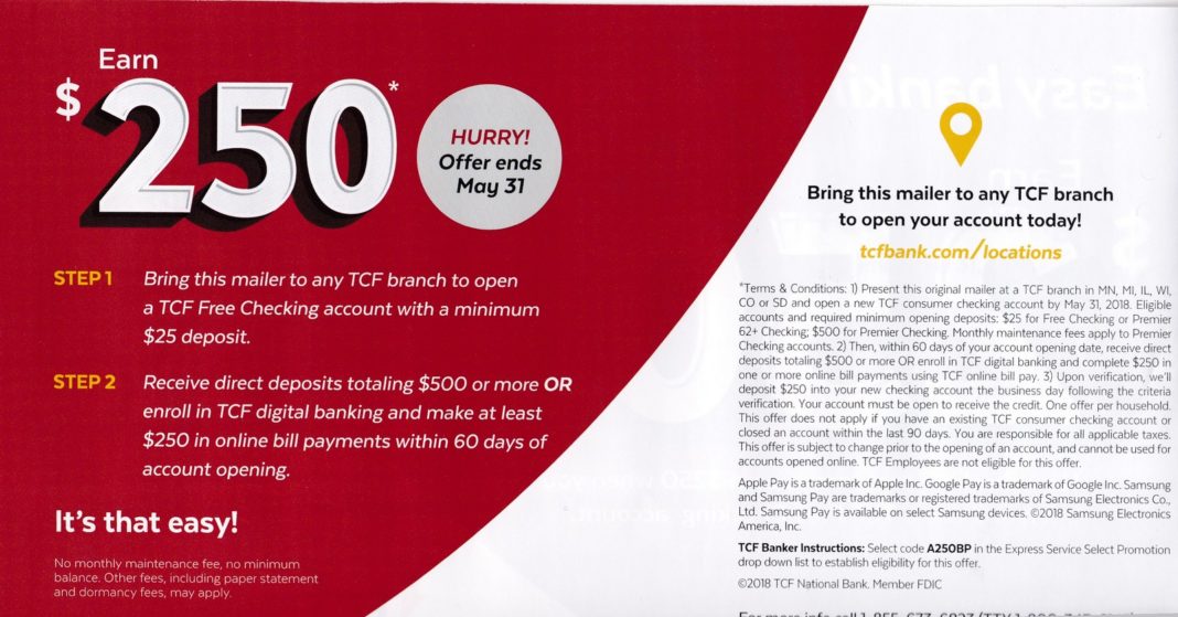 Targeted $250 TCF Bank Account Mailers Are Back!