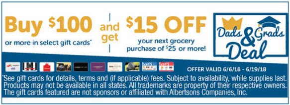 Albertson’s/Safeway/Von’s Gift Card Deal 15 in Grocery