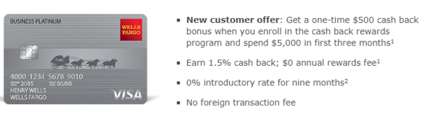 Wells Fargo Business Platinum Card, $500 Bonus is Back - Miles to Memories