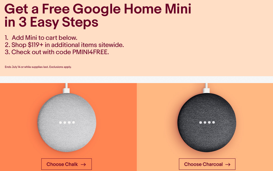 Spend 119 on eBay, Get FREE Google Home Mini Miles to Memories