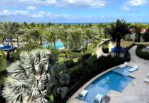 How to Save on Food at Baha Mar Nassau: Tips & Tricks to Save You Serious Cash! a pool and palm trees with a body of water in the background