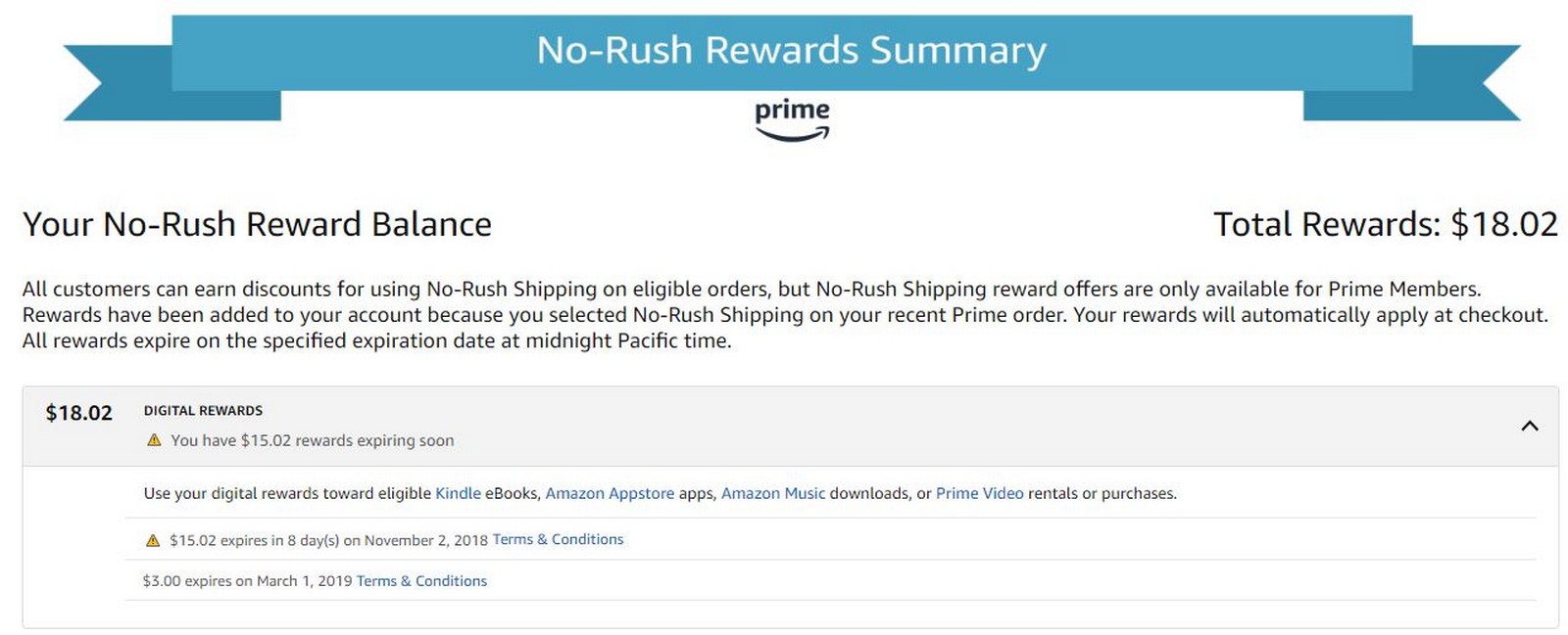 PSA Amazon No Rush Reward Credits Expire