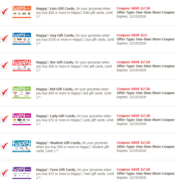 Happy Gift Card Deals at Giant, Safeway, Albertson's and