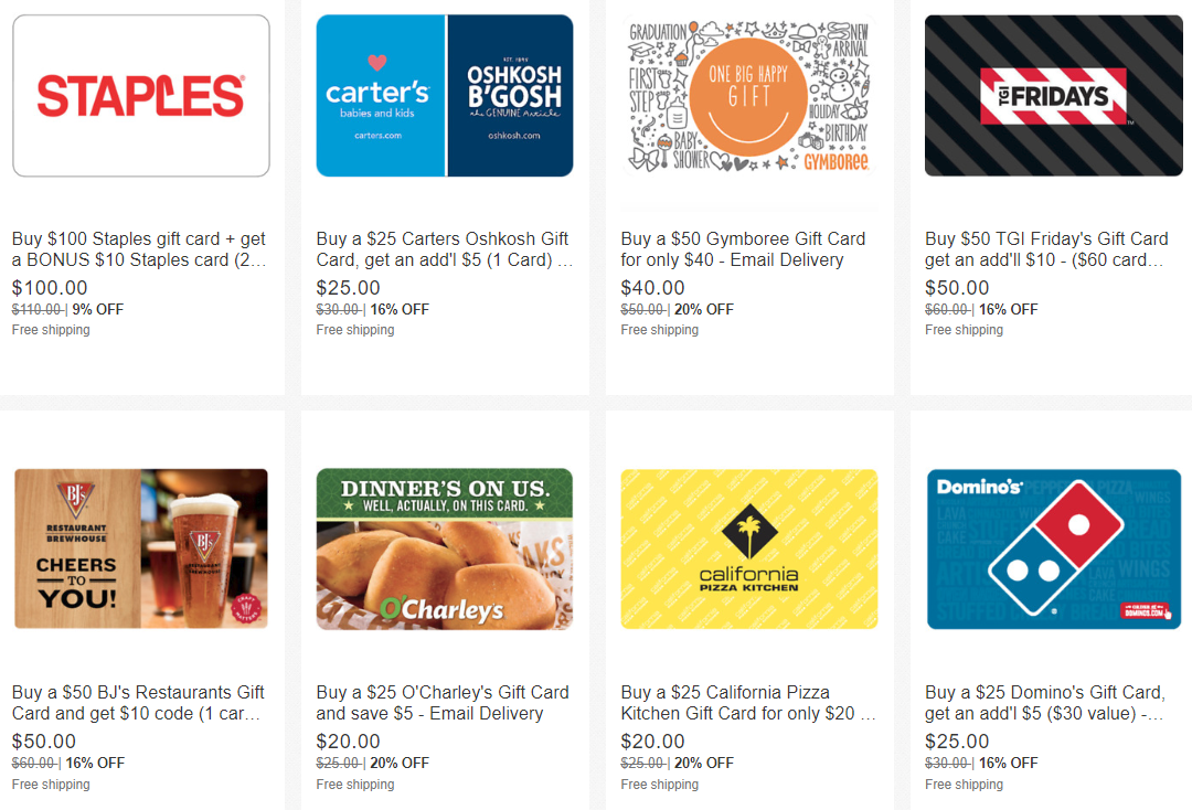 New Round of eBay Discounted Gift Cards on Sale Staples, Friday's