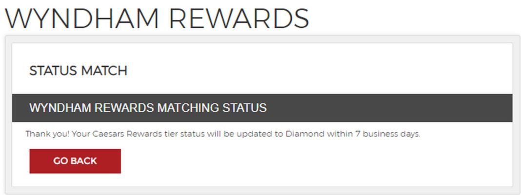 Status Match Wyndham Diamond to Caesars Rewards Diamond