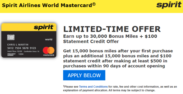 Spirit Airlines Mastercard, Get 30K Miles and 100 Credit