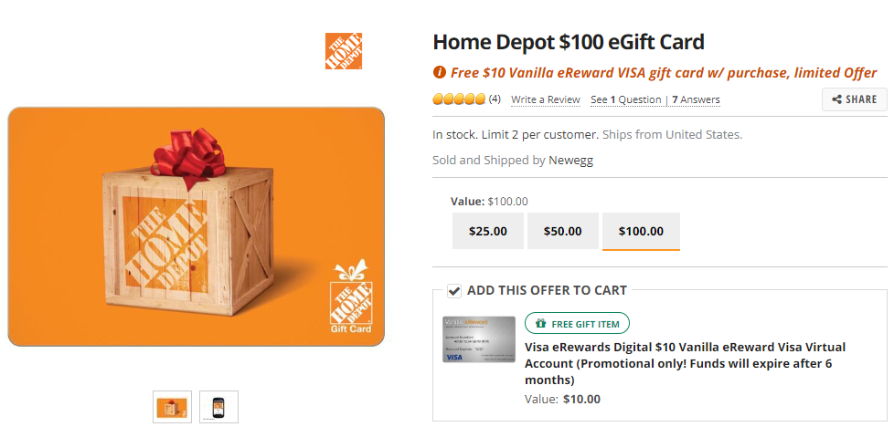 home depot gift cards.