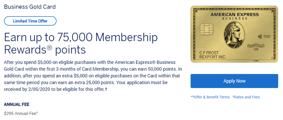 Amex Business Gold, 75K Bonus Plus 25K Referrals - Miles to Memories