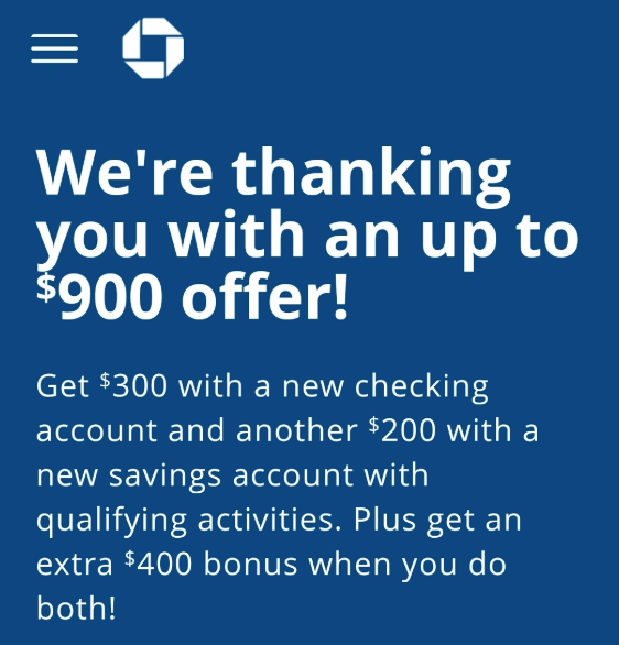 Targeted Chase 900 Bonus for Checking and Savings Account Miles to