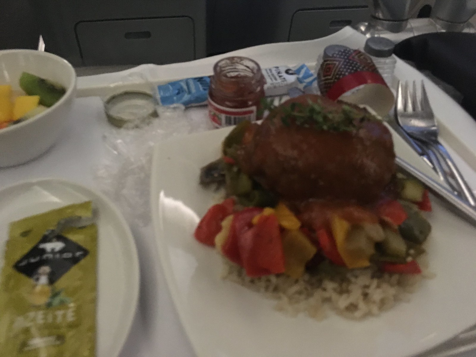 South African Airways dinner in business class - special vegan meal