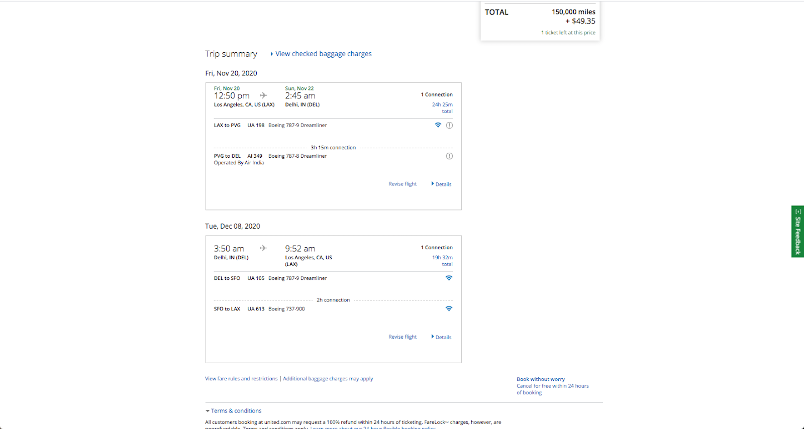 Using United Mileage Plus to fly to India