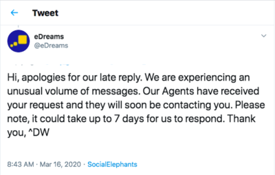 eDreams cancellation via twitter