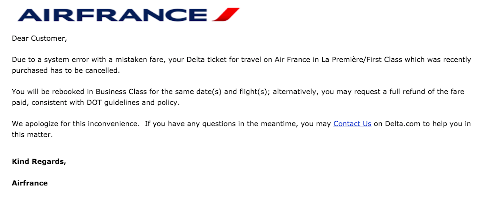 Air France allows for Delta cancellations if you don't want business class
