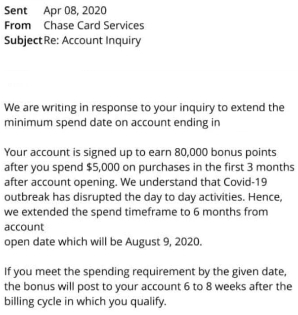 Chase Minimum Spend Extension 