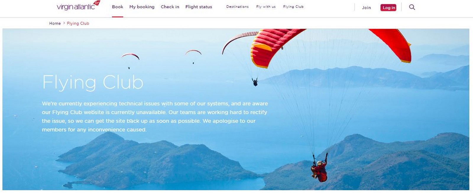 Virgin Atlantic Website Issues