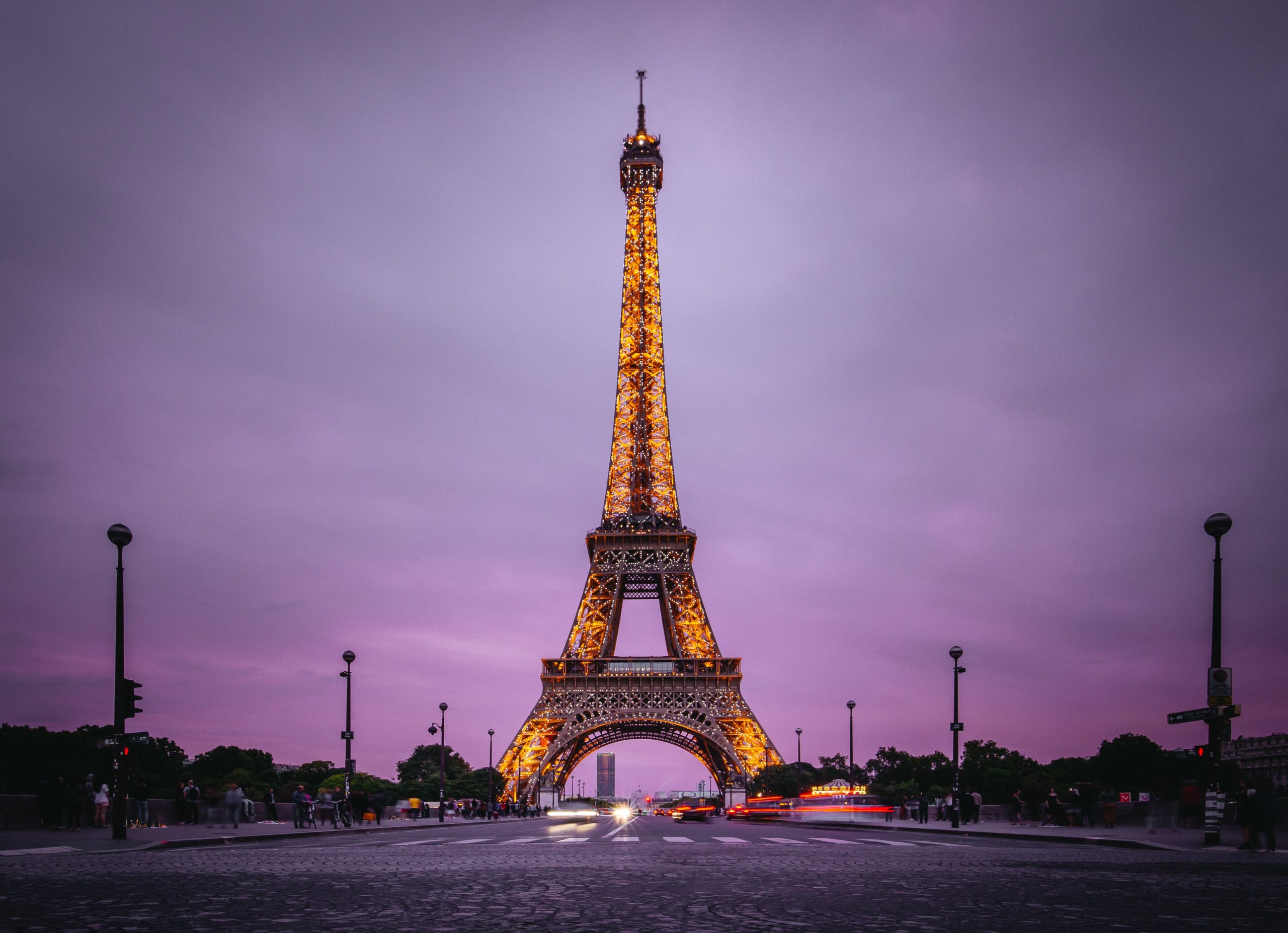 Eiffel Tower with lights on it