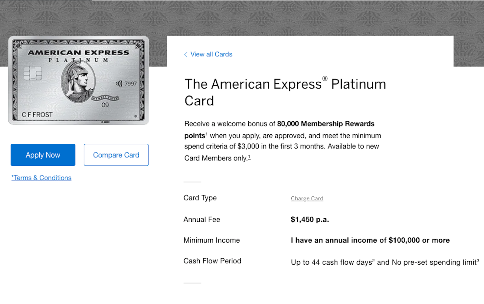 Amex Platinum Card welcome offer in Australia.