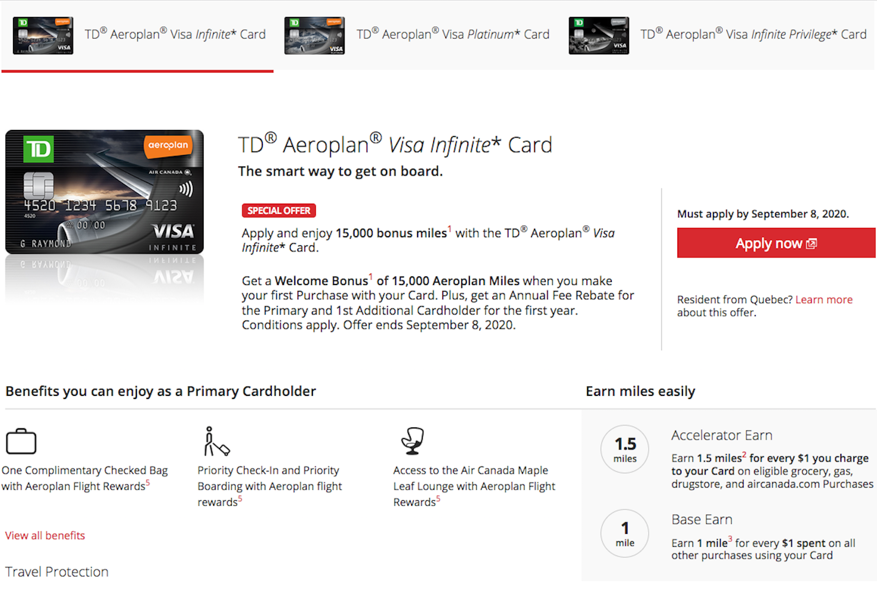 Aeroplan credit card offers from Air Canada / TD Bank in Canada.
