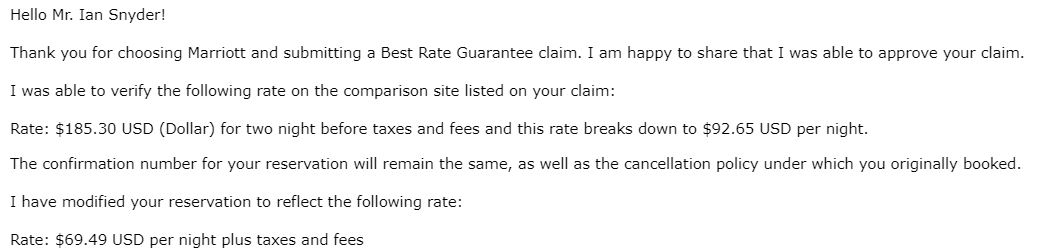 Marriott best rate guarantee response