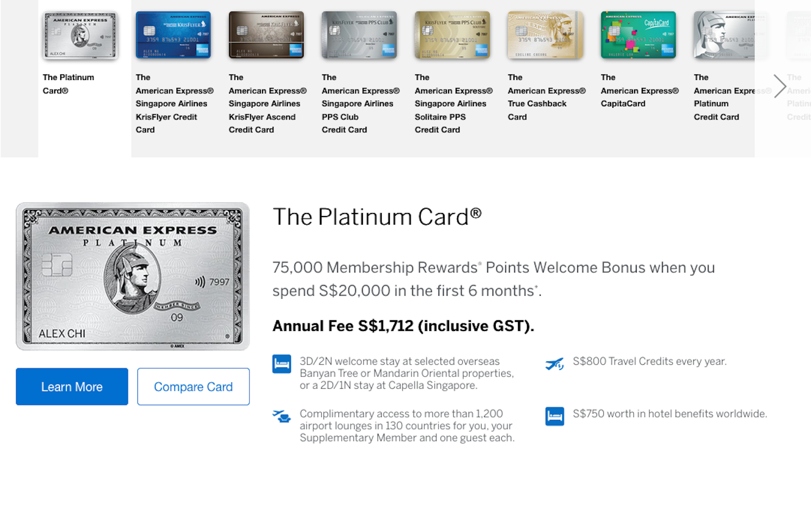 Singapore Platinum Card welcome offer
