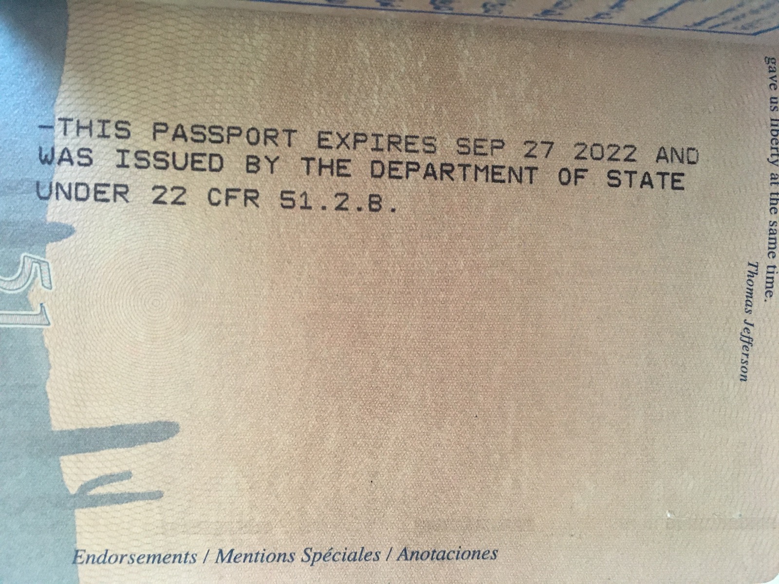 Message in last page of 2nd passport