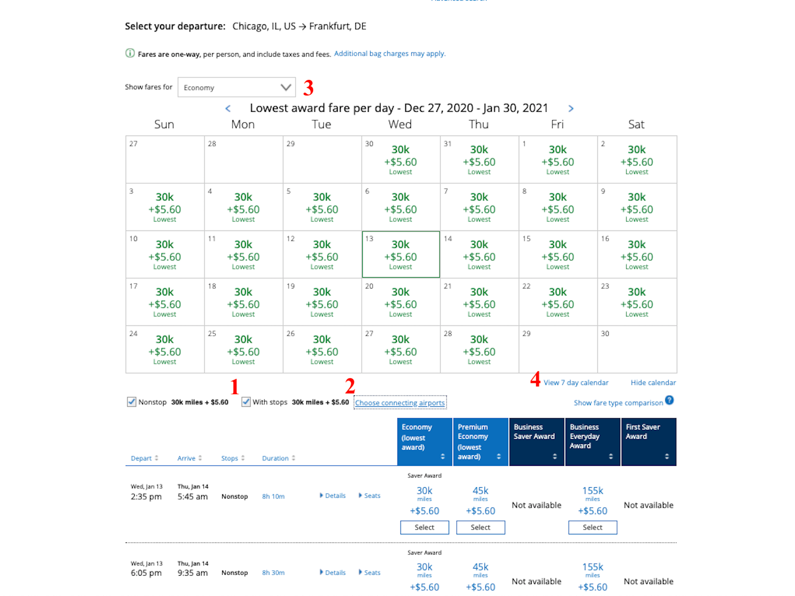 United award search features