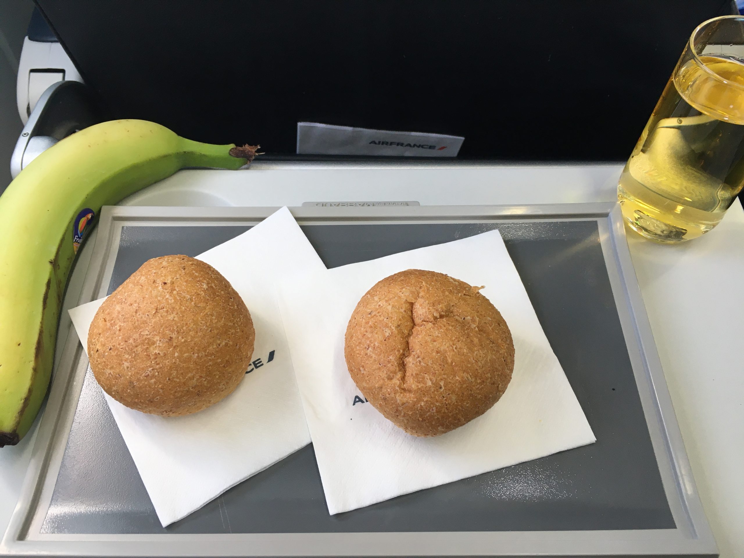 Air France staff found rolls & a banana so I wouldn't go hungry