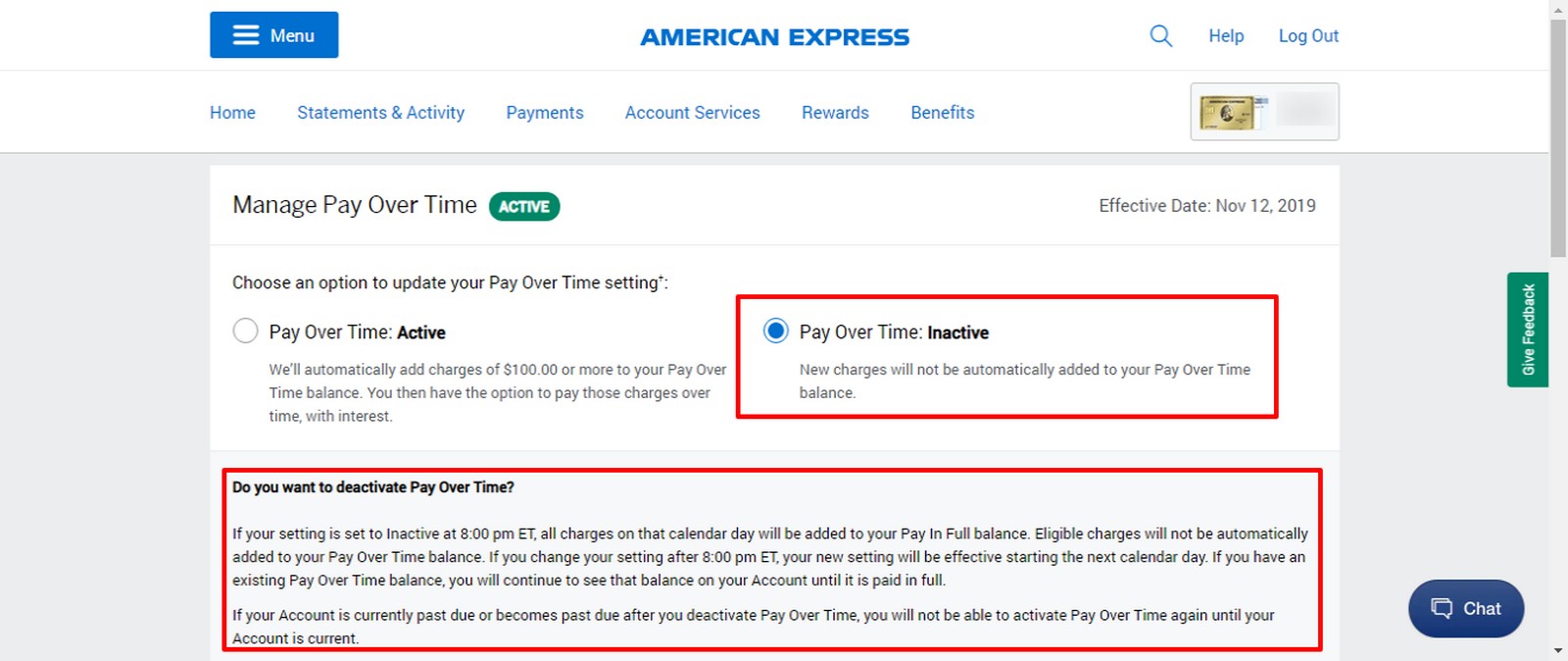 Turn Off Amex Pay Over Time