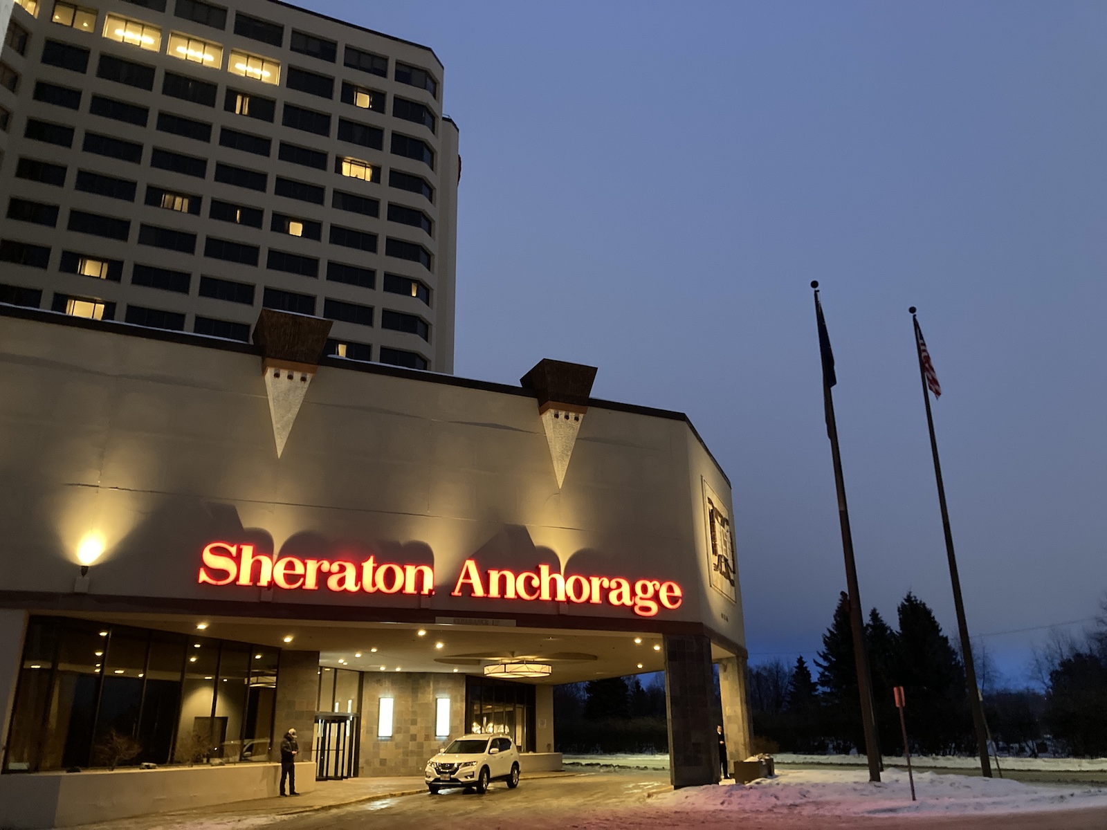 Exterior image of Sheraton Anchorage hotel, taken for review purpose.