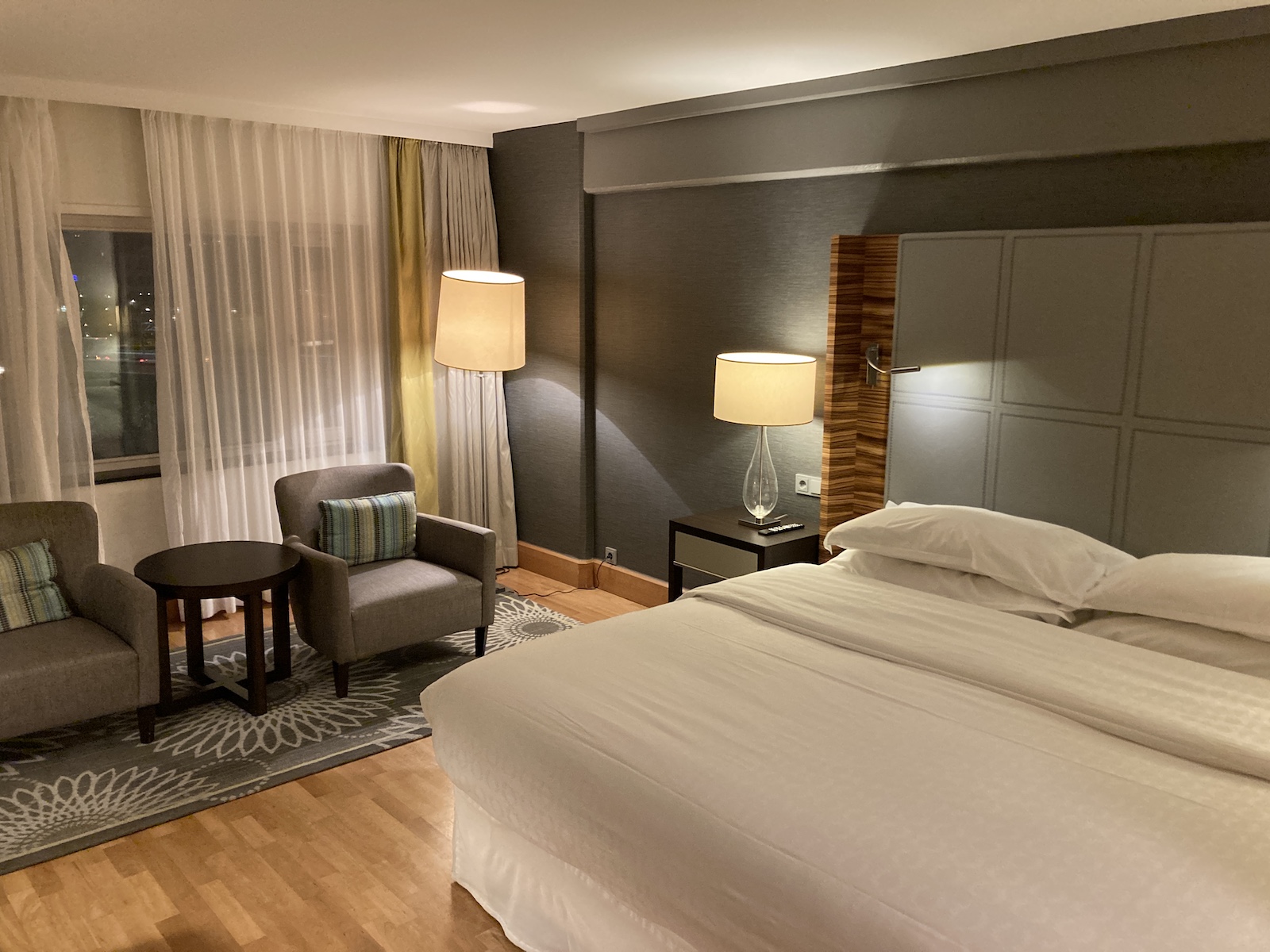 Image of panoramic suite bedroom at Sheraton Stockholm Hotel, featured in my review.