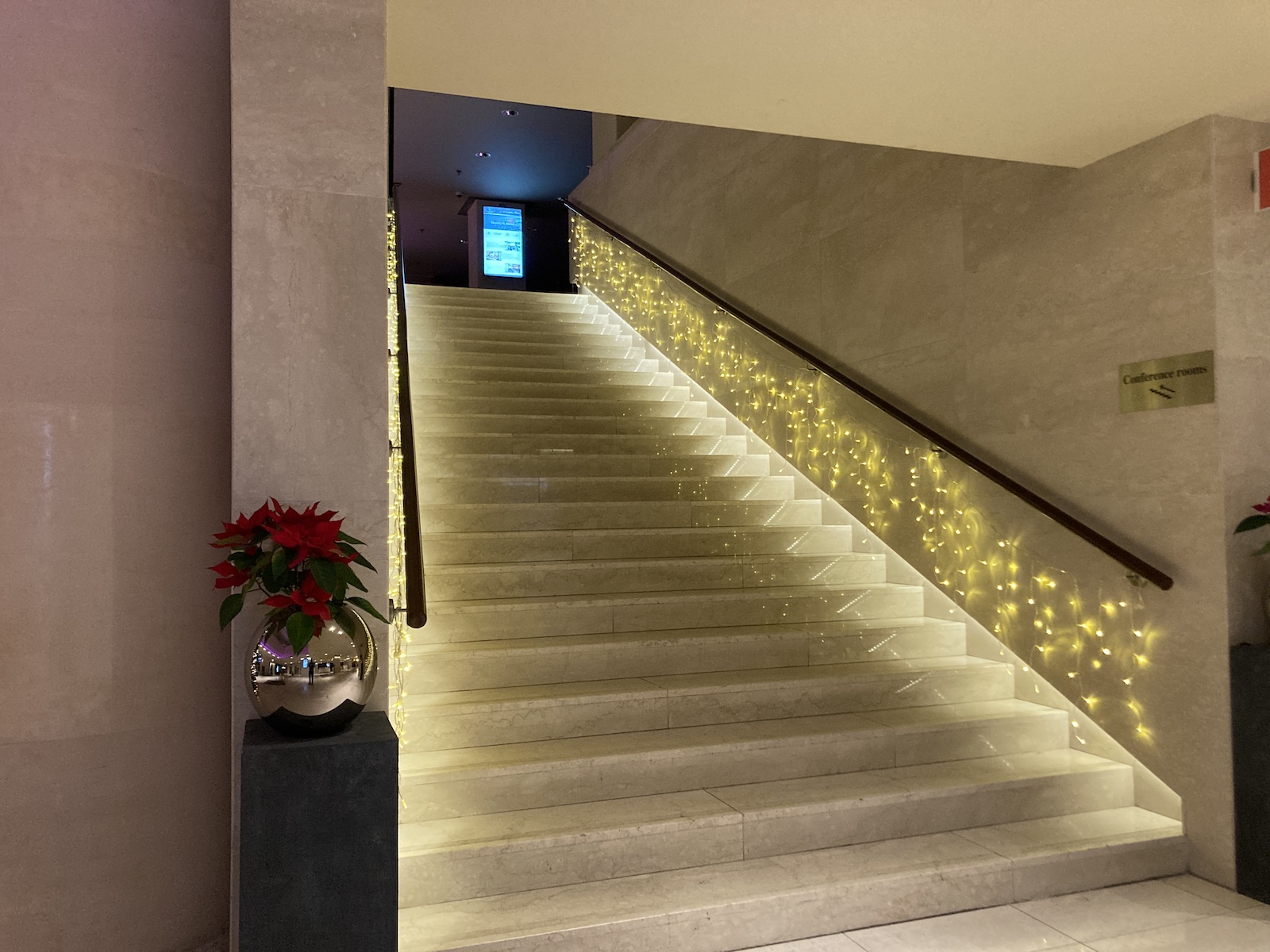 Image of stairs from Sheraton Stockholm Lobby up to meeting rooms.