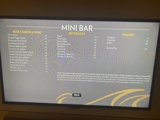 Image shows mini bar prices