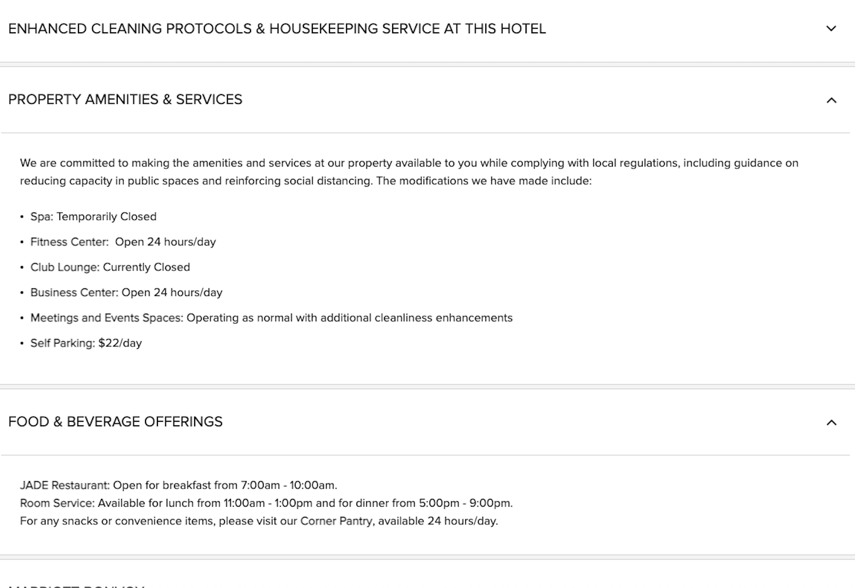 Screenshot from the Marriott 'what to expect' page showing the Sheraton Anchorage in Alaska
