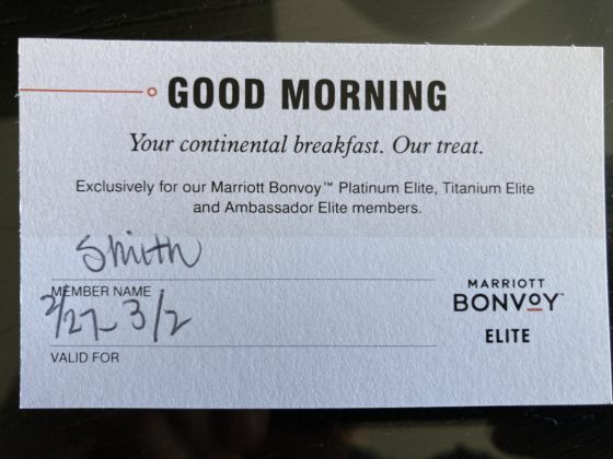 Front of daily breakfast voucher