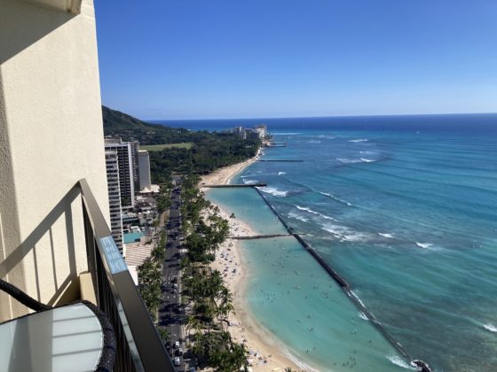 View toward Diamond Head and the ocean, looking left from the balcony