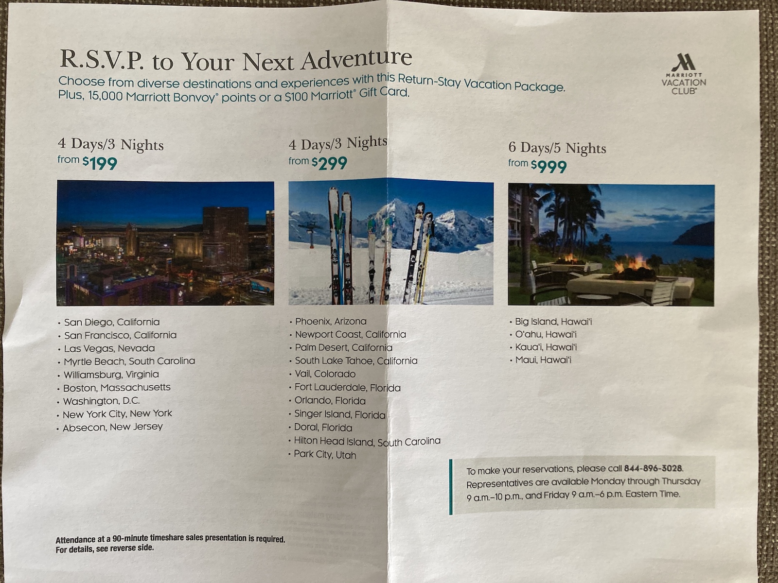 Multiple Locations Timeshare Offer from Marriott Vacation Club