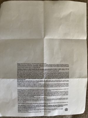 The back of the flyer had important terms and conditions