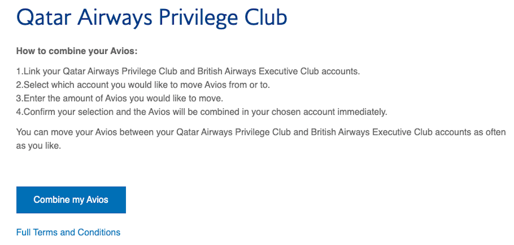 Screenshot of British Airways Executive Club members area where you can link your account to Qatar Airways