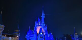 Yo, This New Disney Credit Card Doesn’t Suck a castle with blue lights at night