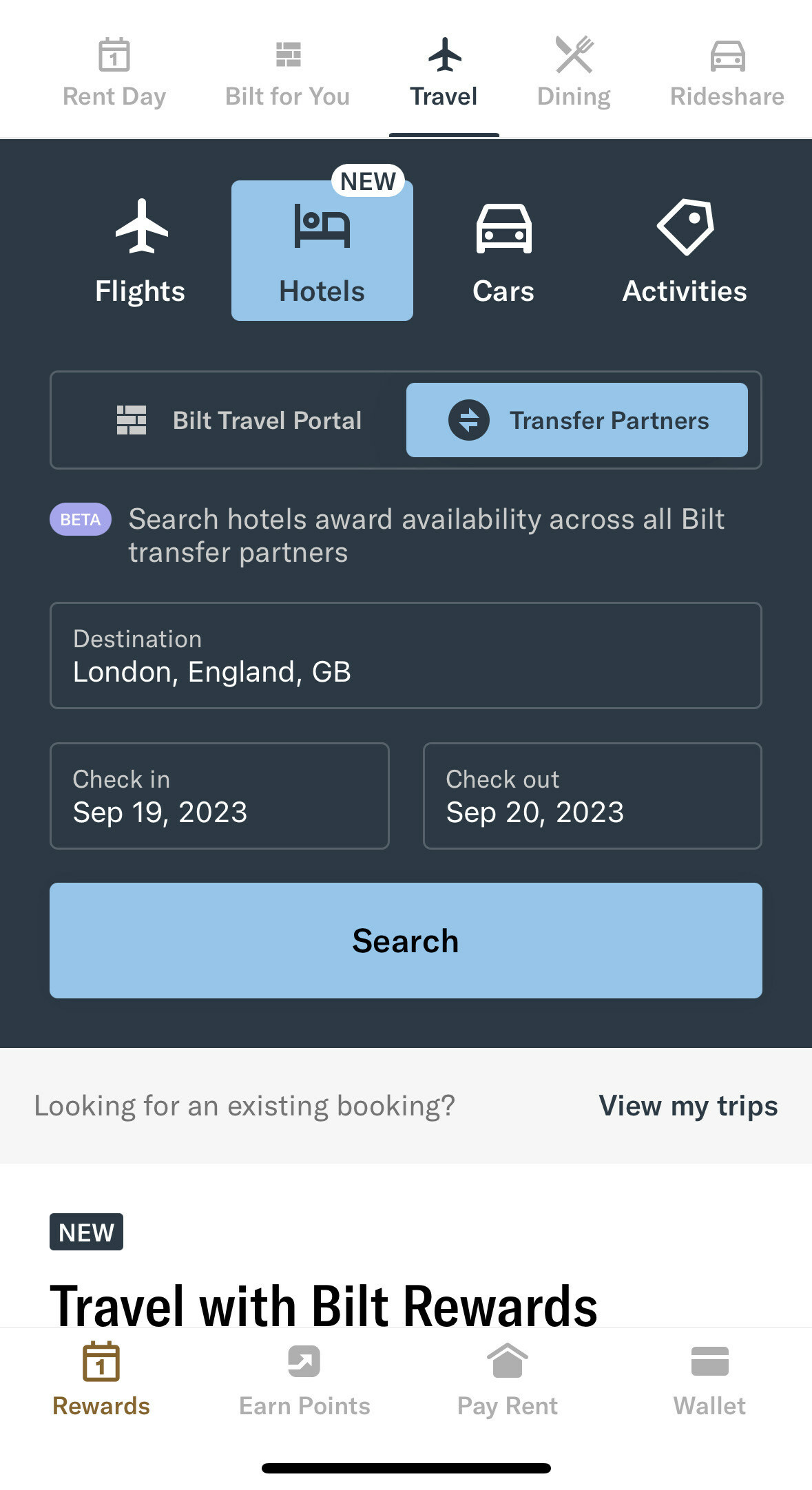 a screenshot of a travel portal