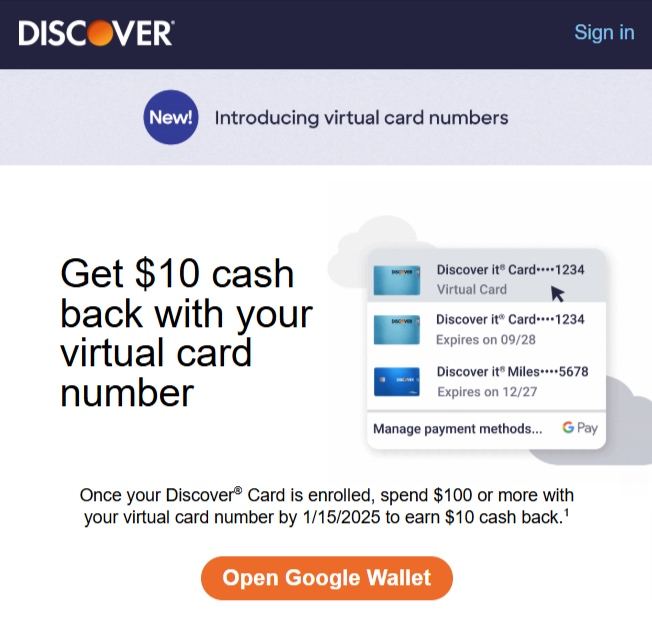 a screenshot of a virtual card number