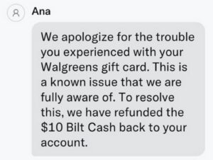 Bilt Cash Walgreens Redemption Issues