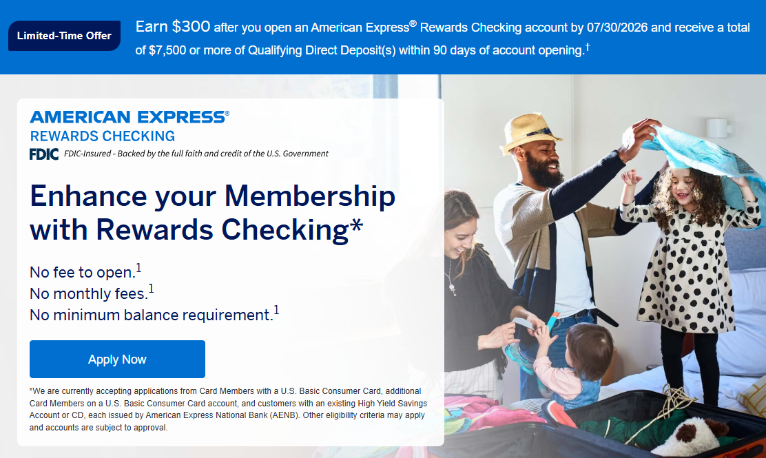 Earn $300 Bonus with American Express Rewards Checking